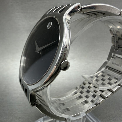 Movado Esperanza Watch Men 38mm Black Steel Round New Battery Bracelet 06060422