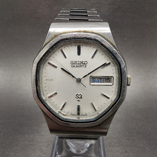 Seiko SQ Watch Men 35mm White Dial Silver Tone Dyadate Round PARTS!!!! 712351500