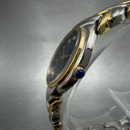 Seiko Watch Women 18mm Blue Dial Two Tone Oval Diamond 1N00-0BL0 New Battery2