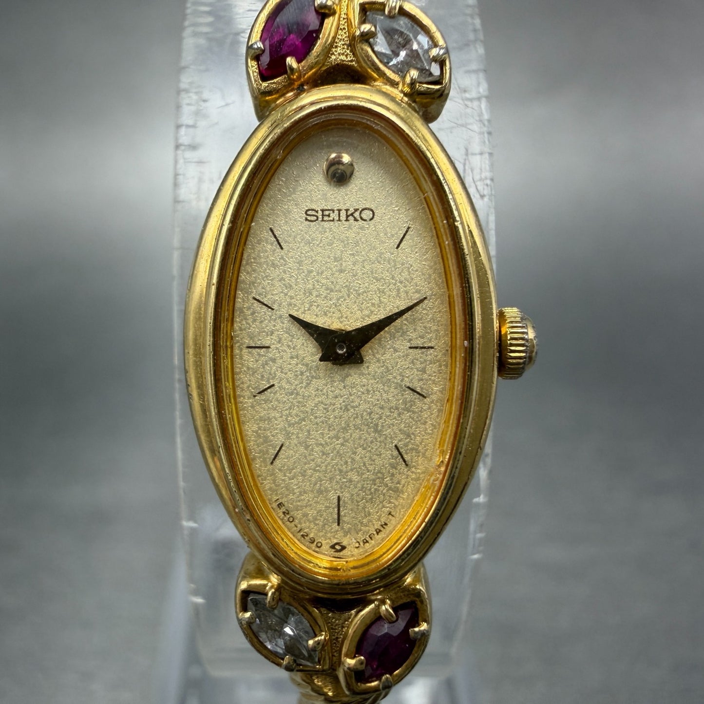 Seiko Watch Women 13mm Champagne Dial Gold Tone Oval 1E20-5760 New Battery Gems1