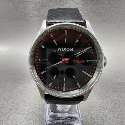 Nixon The Sentry Watch Men 42mm Black Dial Steel Daydate Round New Battery0