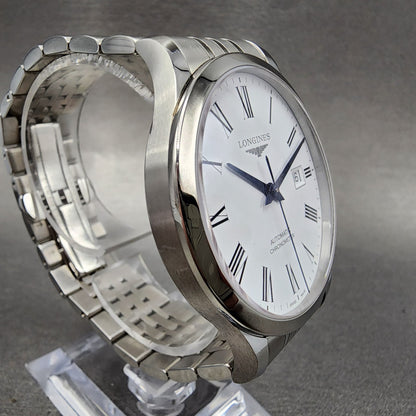 Longines Record Automatic Watch Men 40mm White Dial Steel Date L2.821.4.11.63