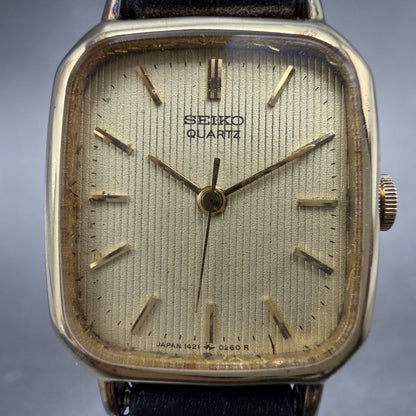 Seiko Tank Watch Women 20mm Champagne Dial Gold Tone 1421-5130 New Battery1