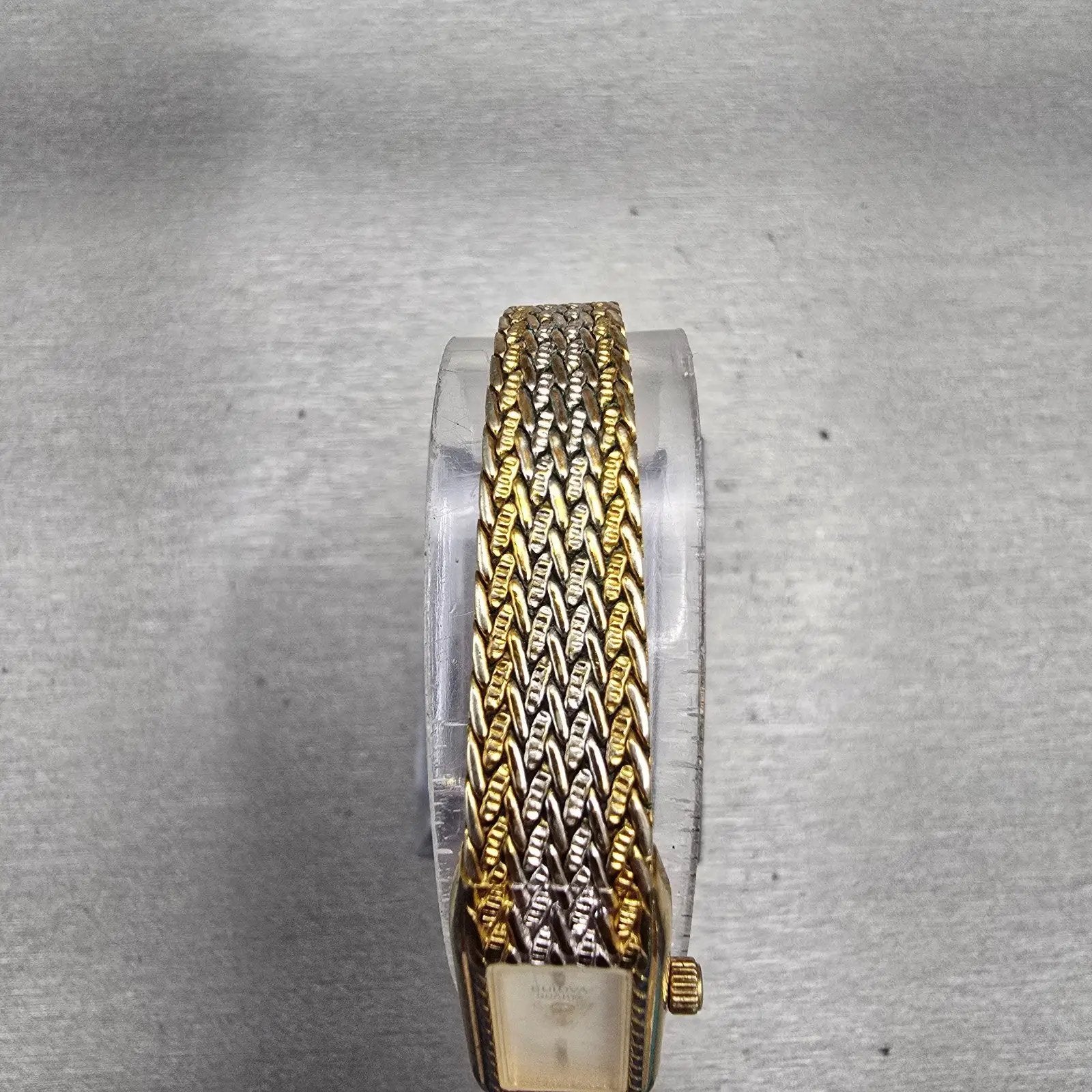 Bulova Watch Women 12mm White Dial Two Tone Rectangle Vintage 90T00 New Battery4