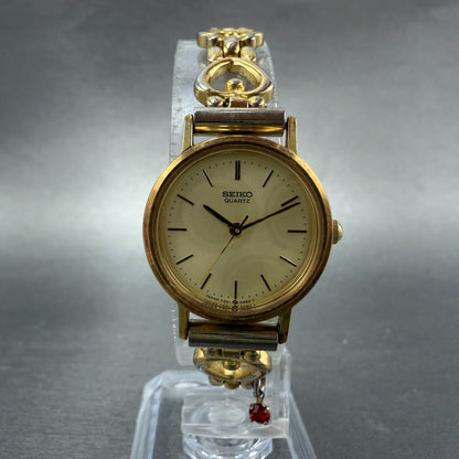 Seiko Watch Women 23mm Champagne Dial Gold Tone Round 7321-0100 New Batt Heart6