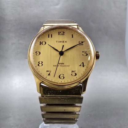 Timex Watch Men 34mm Gold Dial Gold Tone Manual Wind Runs Vintage5