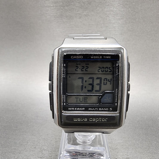 Casio Wave Ceptor WV59J Watch Men 39mm Digital Silver Tone Alarm Chrono New Bat0