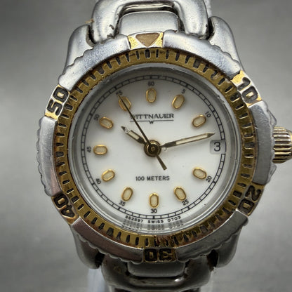 Wittnauer Dive Watch Women 24mm White Dial Two Tone Round SS25970703 New Battery1