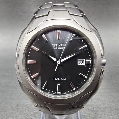 Citizen Eco-Drive Watch Men 38mm Black Dial Titanium Date E111-S049610 Runs GVHM0