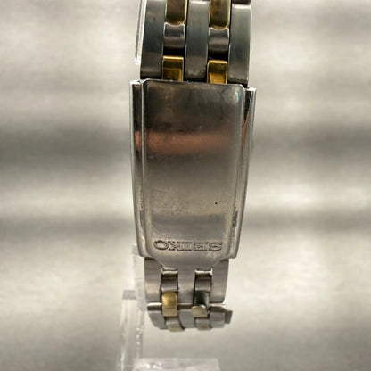Seiko Watch Women 25mm Blue Dial Two Tone Date Round V789-0340 New Battery VTG7