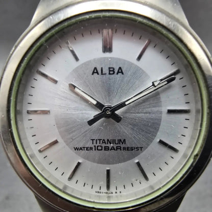 Seiko Alba Titanium Watch Men 35mm Silver Dial Silver Tone V501-0DN0 New Batt JN1