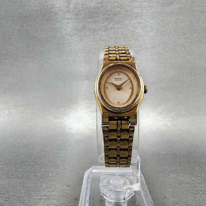 Seiko Watch Women 18mm White Dial Gold Tone Oval V4015109 New Battery VTG5
