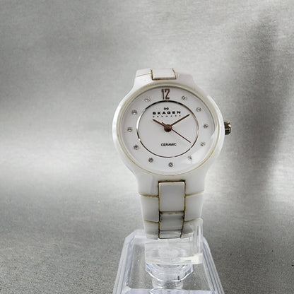 Skagen watch Women 27mm White Dial White Ceramic Round 572SSXWC New Battery5