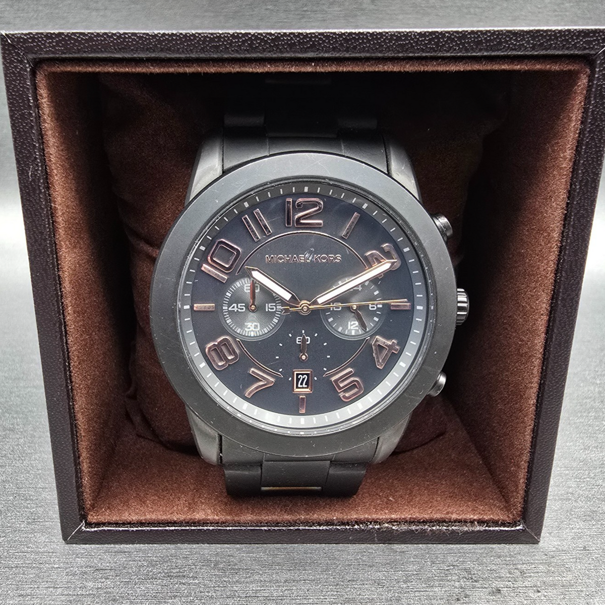 Michael Kors Mercer Watch Men 45mm Gray Dial Gray Chrono Date MK8330 New Battery1