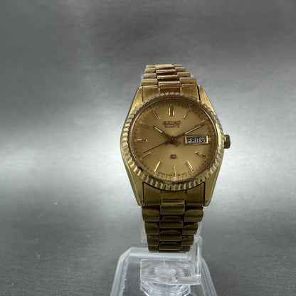 Seiko SQ Watch Women 24mm Gold Dial Gold Tone Daydate 24mm Round New Battery ABI5