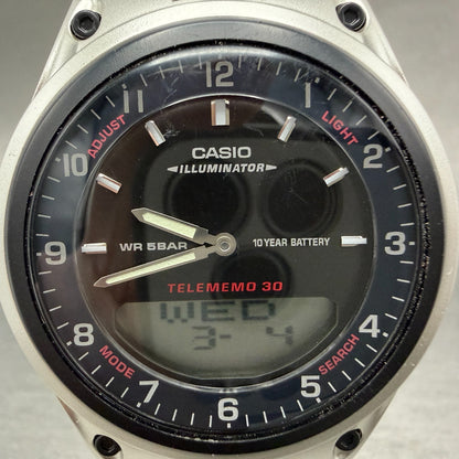 Casio Illuminator Watch Men 40mm Analog Digital Black Alarm Chrono AW-80 New Bat1