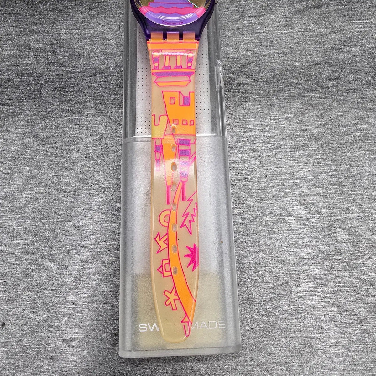 Swatch Rara Avis Watch Men 34mm Gold Dial Purple Case GV103 New Battery NOS2