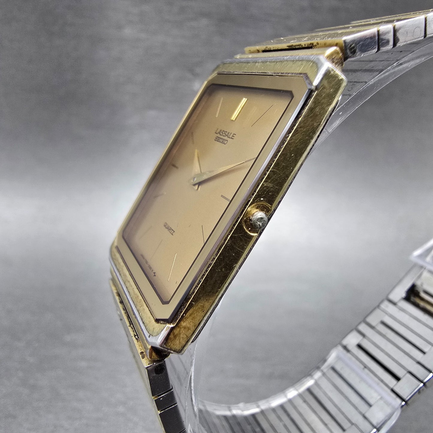 Seiko Lassale Tank Watch Men 24mm Champagne Dial Two Tone 7750-507H PARTS VTG3