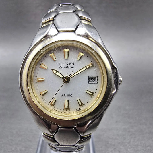 Citizen Eco-Drive Watch Women 27mm Silver Dial Two Tone Date E010-K001200 Runs0