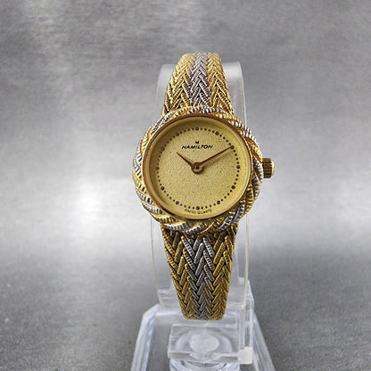 Hamilton Watch Women 19mm Gold Dial Two Tone Round Mesh Band  New Battery5