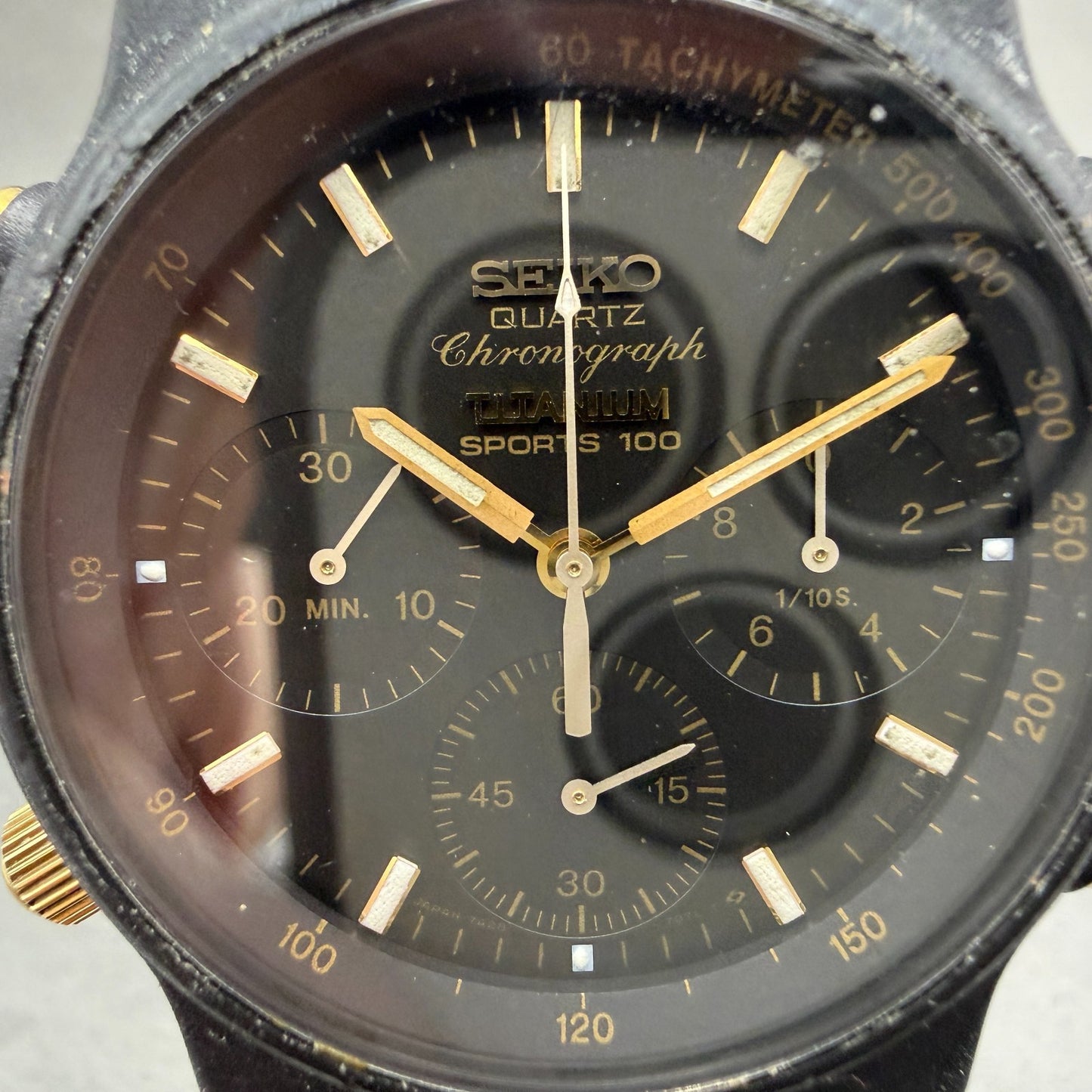 Seiko Chronograph Sport 100 Watch Men 39mm Black Dial Black Tone Titanium NewBat1
