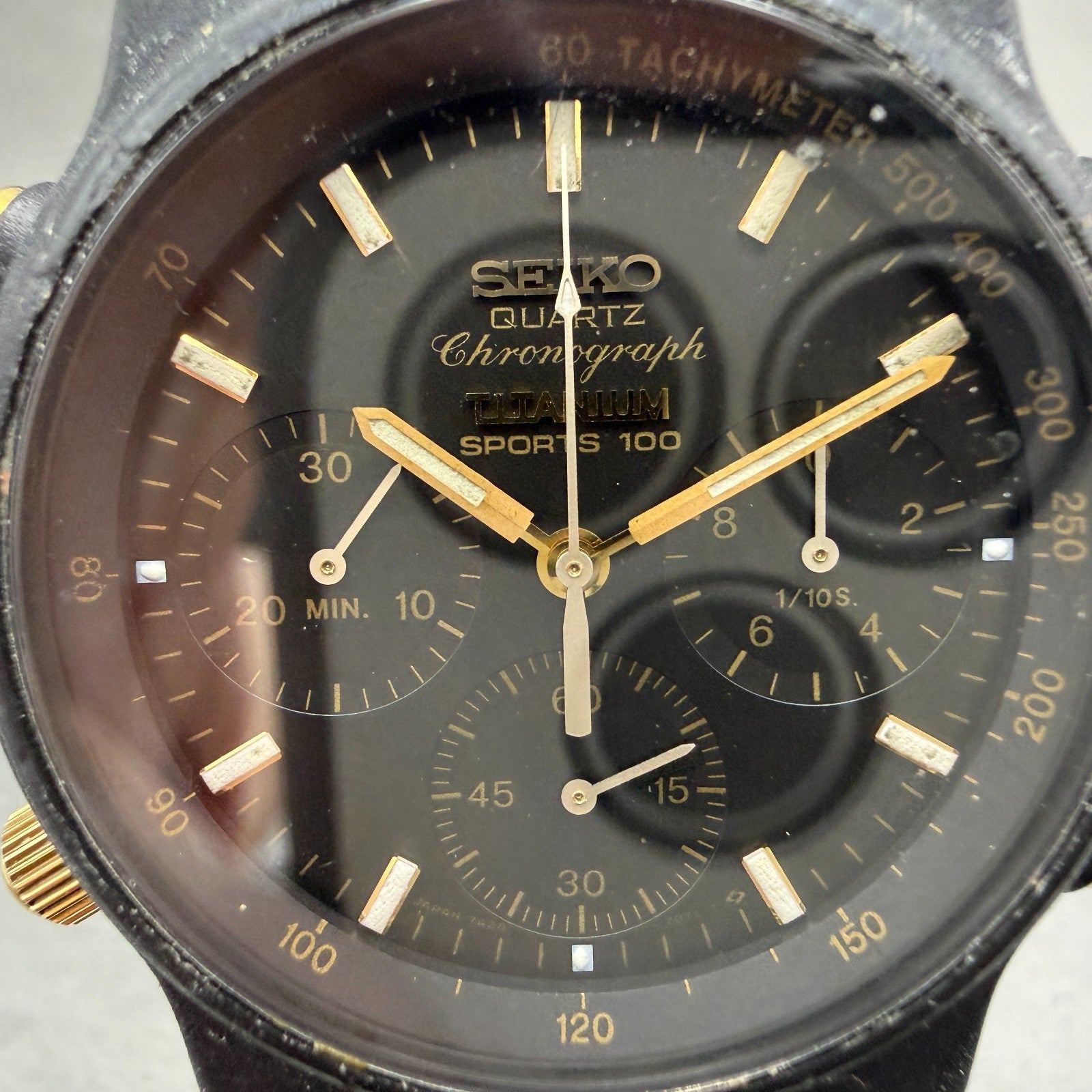 Seiko Chronograph Sport 100 Watch Men 39mm Black Dial Black Tone Titanium NewBat1