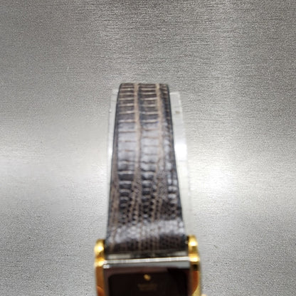 Seiko Tank Watch Women 17mm Black Dial Two Tone Rectangle 2C208249 New Batt NOS4