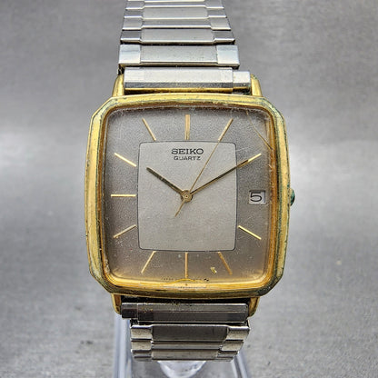 Seiko Tank Watch Men 29mm Silver Dial Two Tone Date 74325030 New Battery0