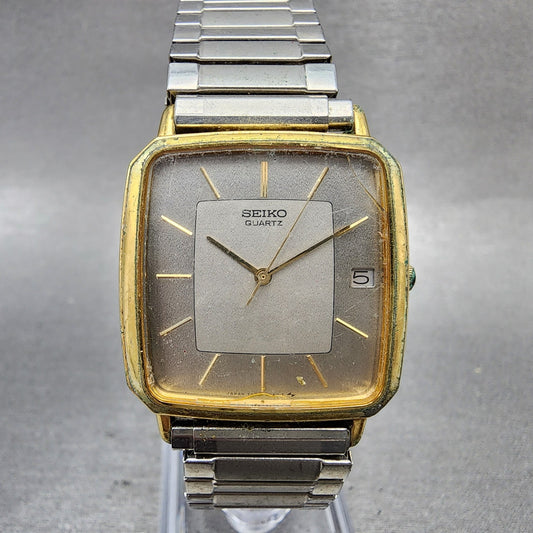 Seiko Tank Watch Men 29mm Silver Dial Two Tone Date 74325030 New Battery0