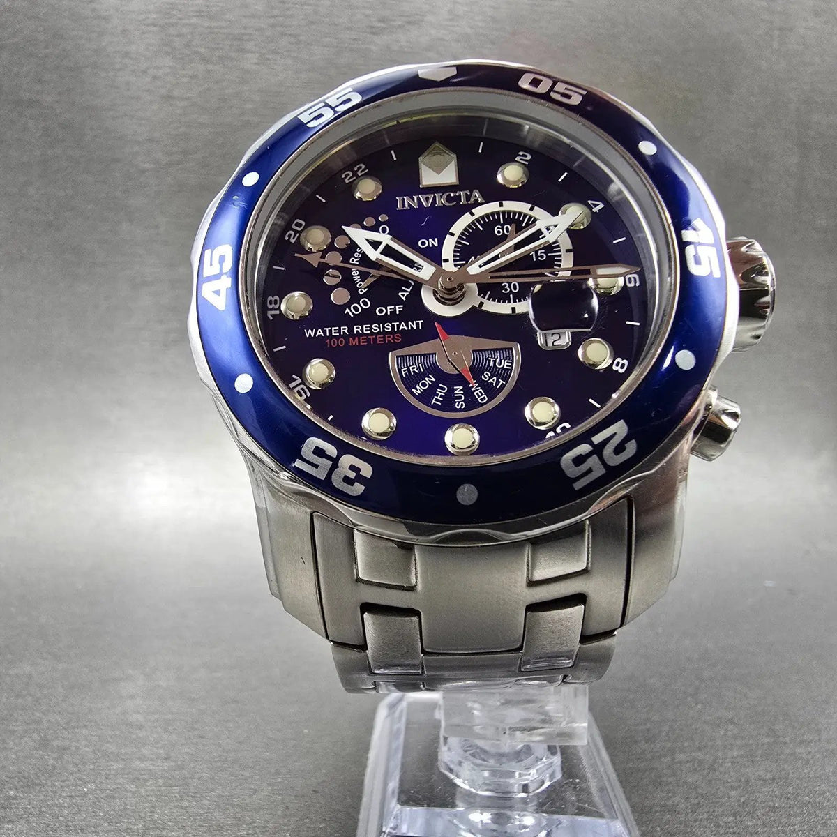 Invicta Pro Diver GMT Watch Men 48mm Blue Dial Steel Daydate Alarm 6087 NewBat7
