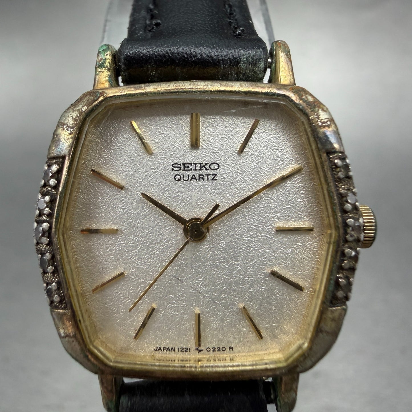 Seiko Watch Women 22mm Silver Dial Gold Tone Hexagon 1221-5110 New Battery VTG1