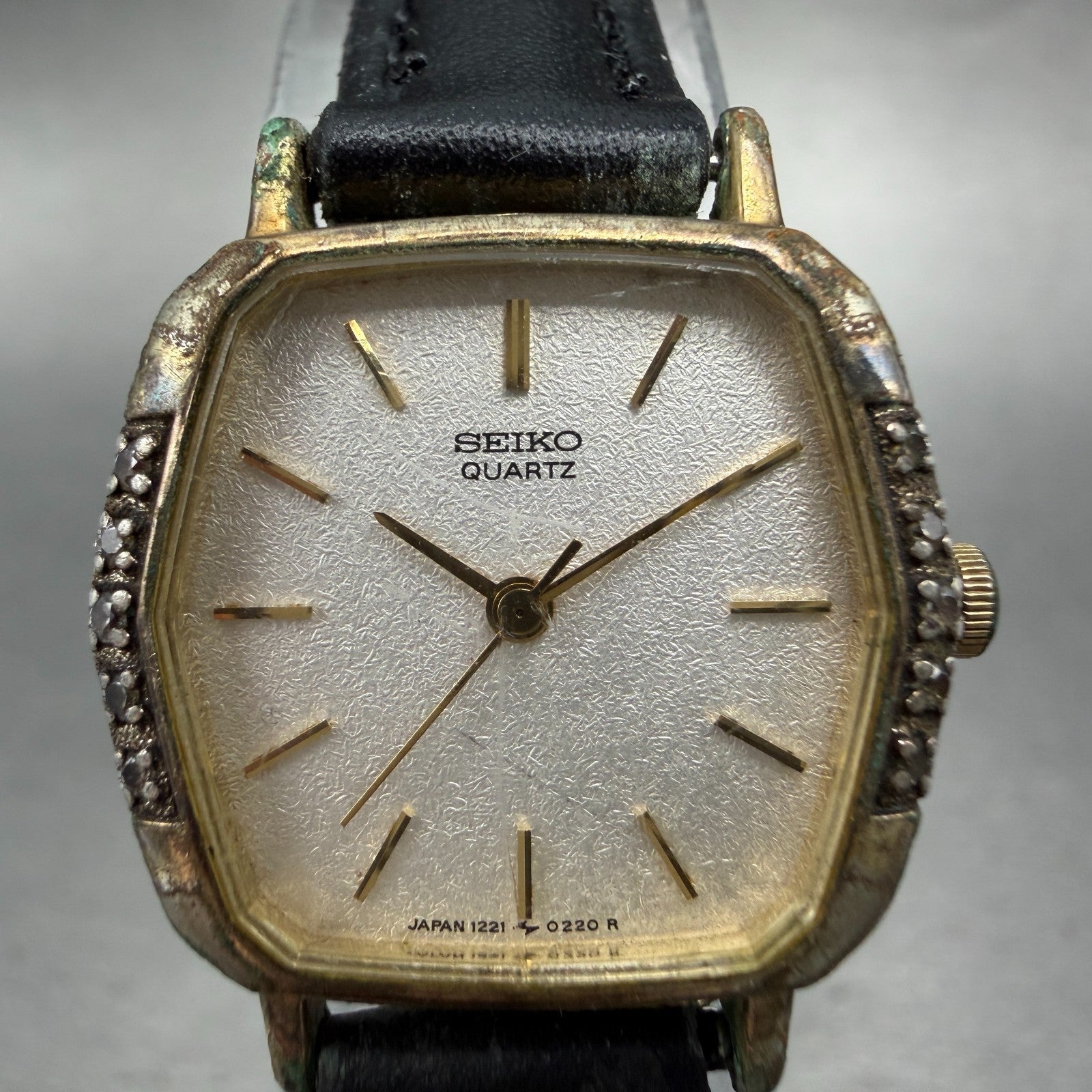 Seiko Watch Women 22mm Silver Dial Gold Tone Hexagon 1221-5110 New Battery VTG1