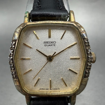 Seiko Watch Women 22mm Silver Dial Gold Tone Hexagon 1221-5110 New Battery VTG1