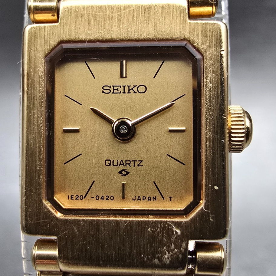 Seiko Watch Women 13mm Gold Dial Gold Tone Rectangle 1E20-5200 New Battery2