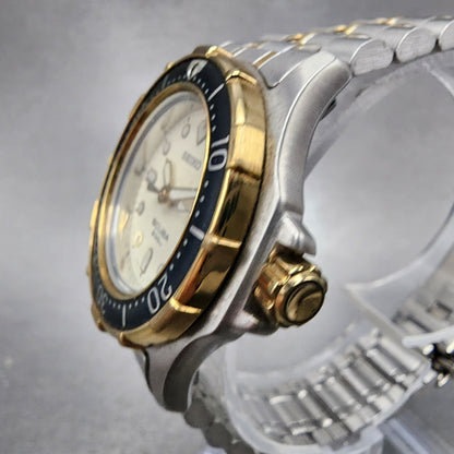 Seiko Diver Watch Women 32mm White Dial Two Tone Date Round 7N85001A New Batt2