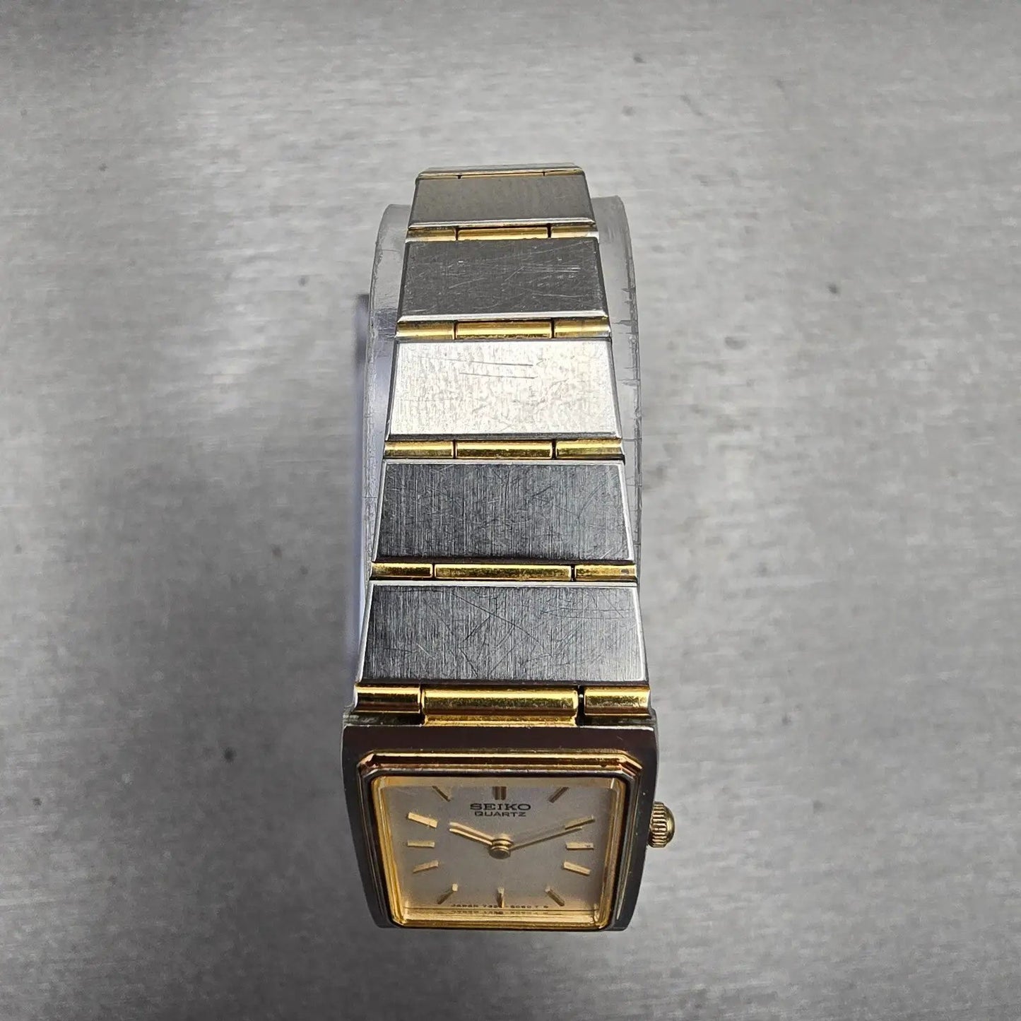 Seiko Watch Women 17mm Silver Dial Two Tone Rectangle 7320-5039 New Battery VTG4