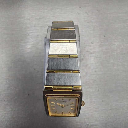 Seiko Watch Women 17mm Silver Dial Two Tone Rectangle 7320-5039 New Battery VTG4