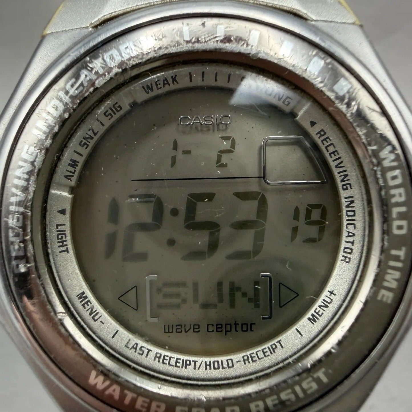 Casio Wave Ceptor Watch Women 37mm Silver Alarm Chronograph Digital New Battery1