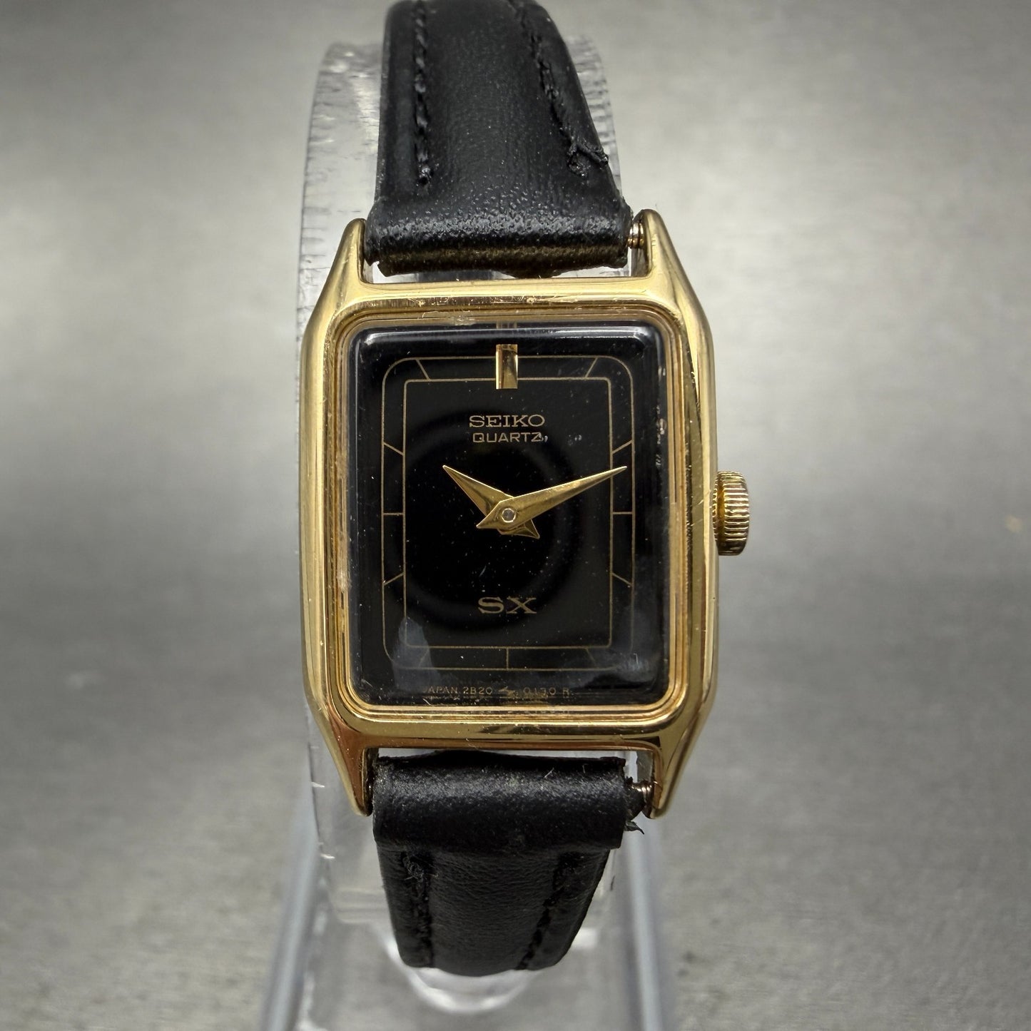 Seiko Watch Women 17mm Black Dial Gold Tone Octagon 2B20-5000 New Battery0
