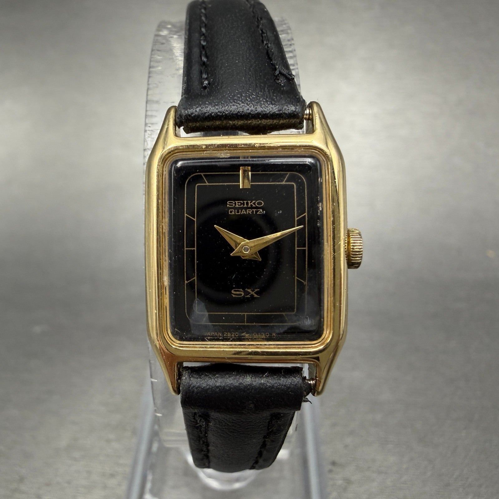 Seiko Watch Women 17mm Black Dial Gold Tone Octagon 2B20-5000 New Battery0