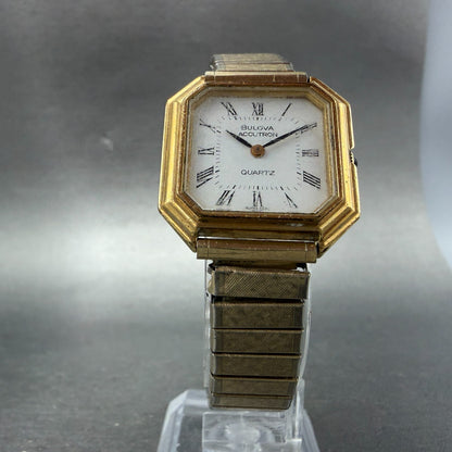 Bulova Accutron Watch Women 27mm White Dial Gol Tone Octagon 6927 VTG PARTS6