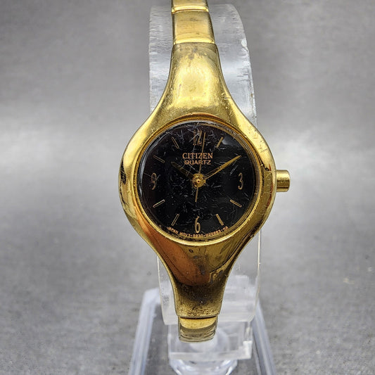 Citizen Watch Women 20mm Black Dial Gold Tone Round 5930S99230 New Battery0