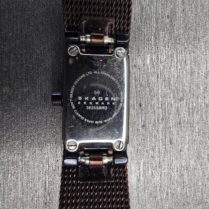 Skagen Denmark Watch Women 12mm White Dial Brown Tone Rectangle 382SSBRD New Bat10