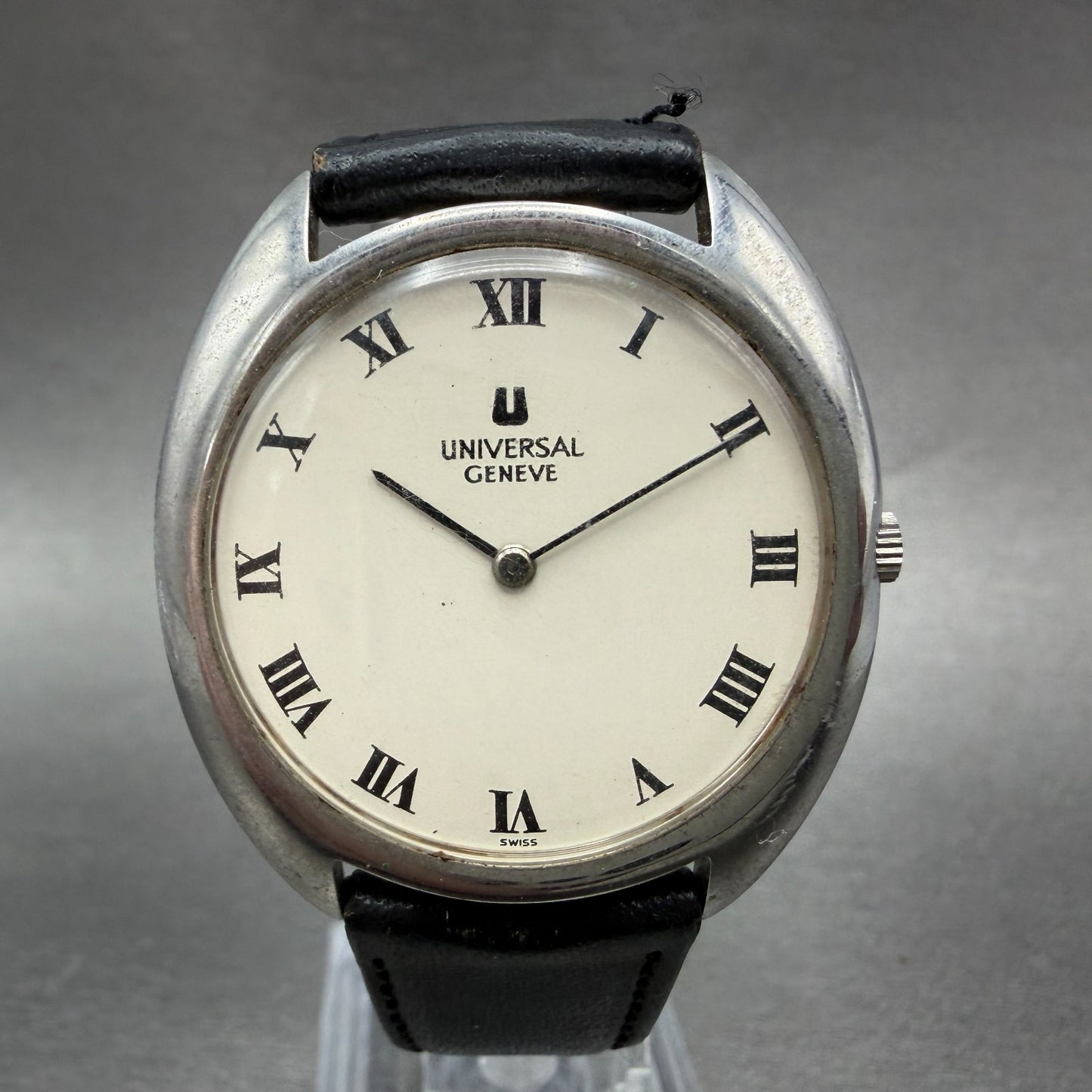 Universal Geneve Watch Men 35mm White Dial Steel Manual Wind 842111 Runs0