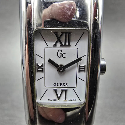 Guess Tank Watch Women 19mm White Dial Silver Tone Rectangle GC13000 New Battery1