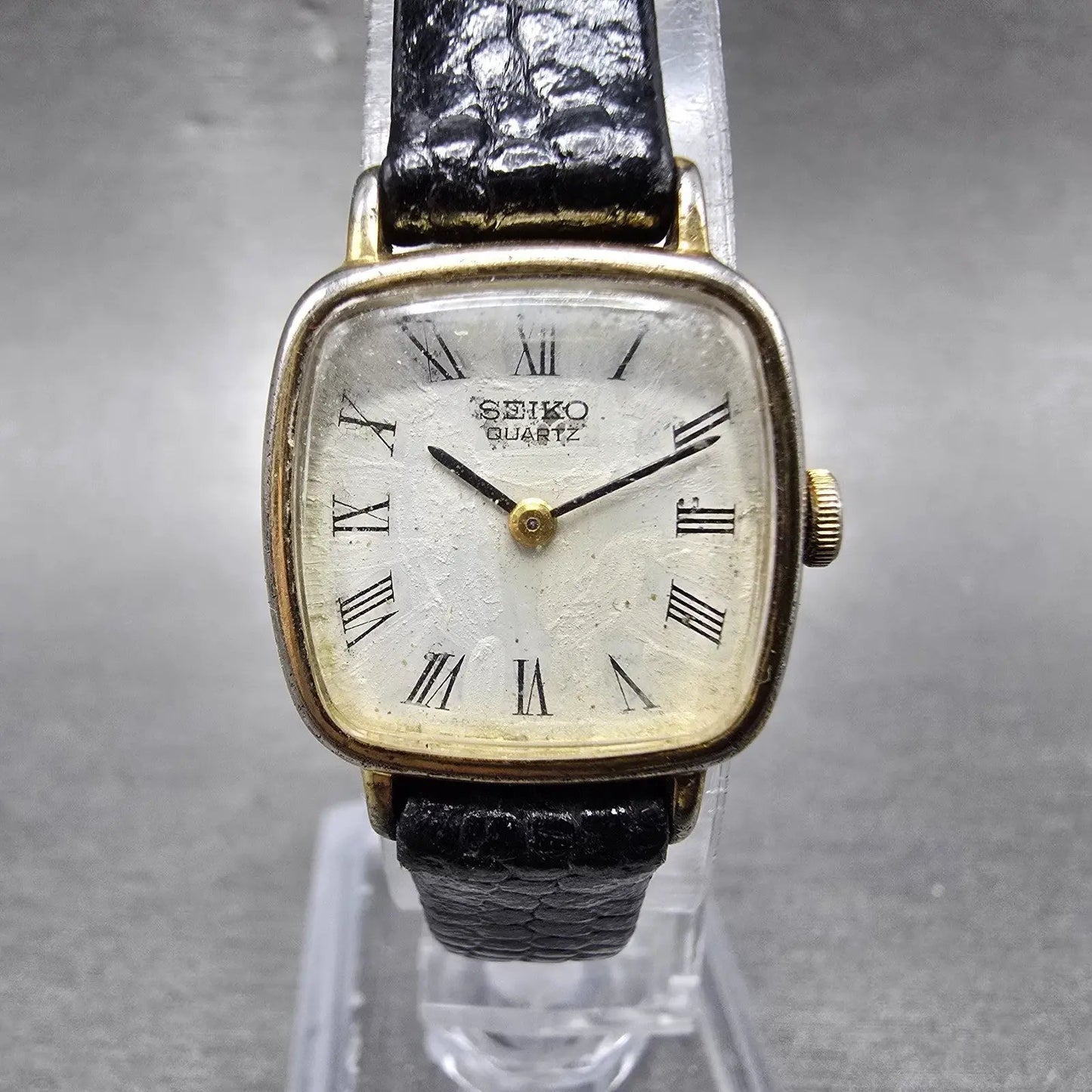 Seiko Tank Watch Women 19mm White Dial Gold Tone 5420-5020 Square New Battery0