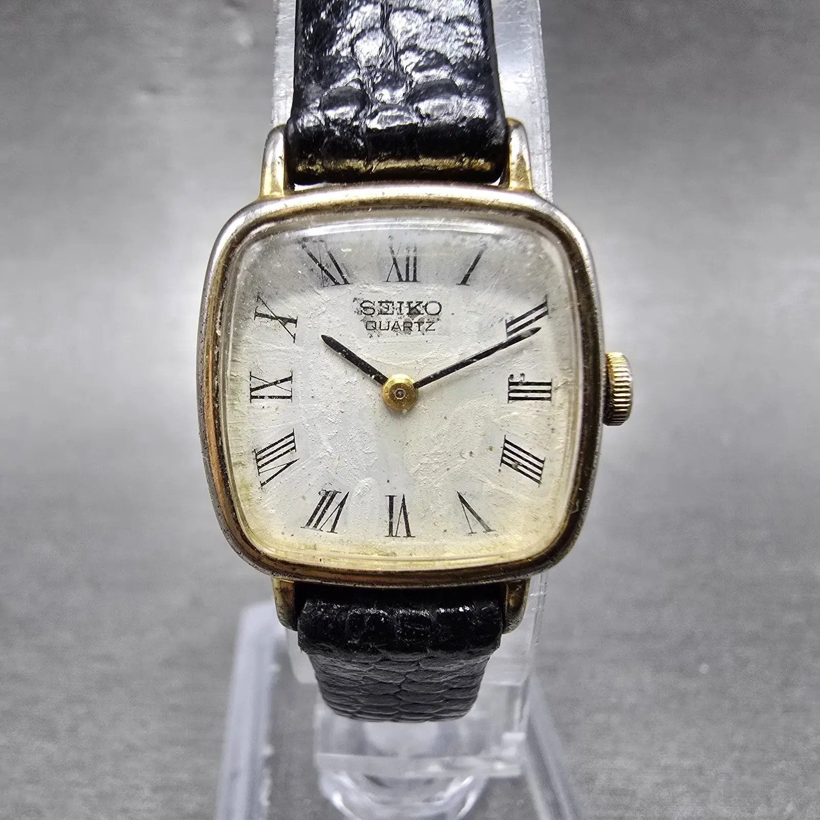 Seiko Tank Watch Women 19mm White Dial Gold Tone 5420-5020 Square New Battery0
