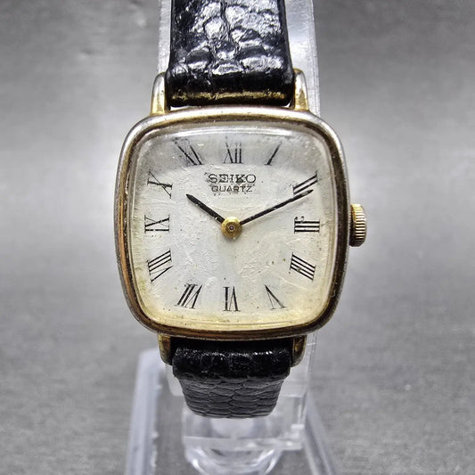 Seiko Tank Watch Women 19mm White Dial Gold Tone 5420-5020 Square New Battery0