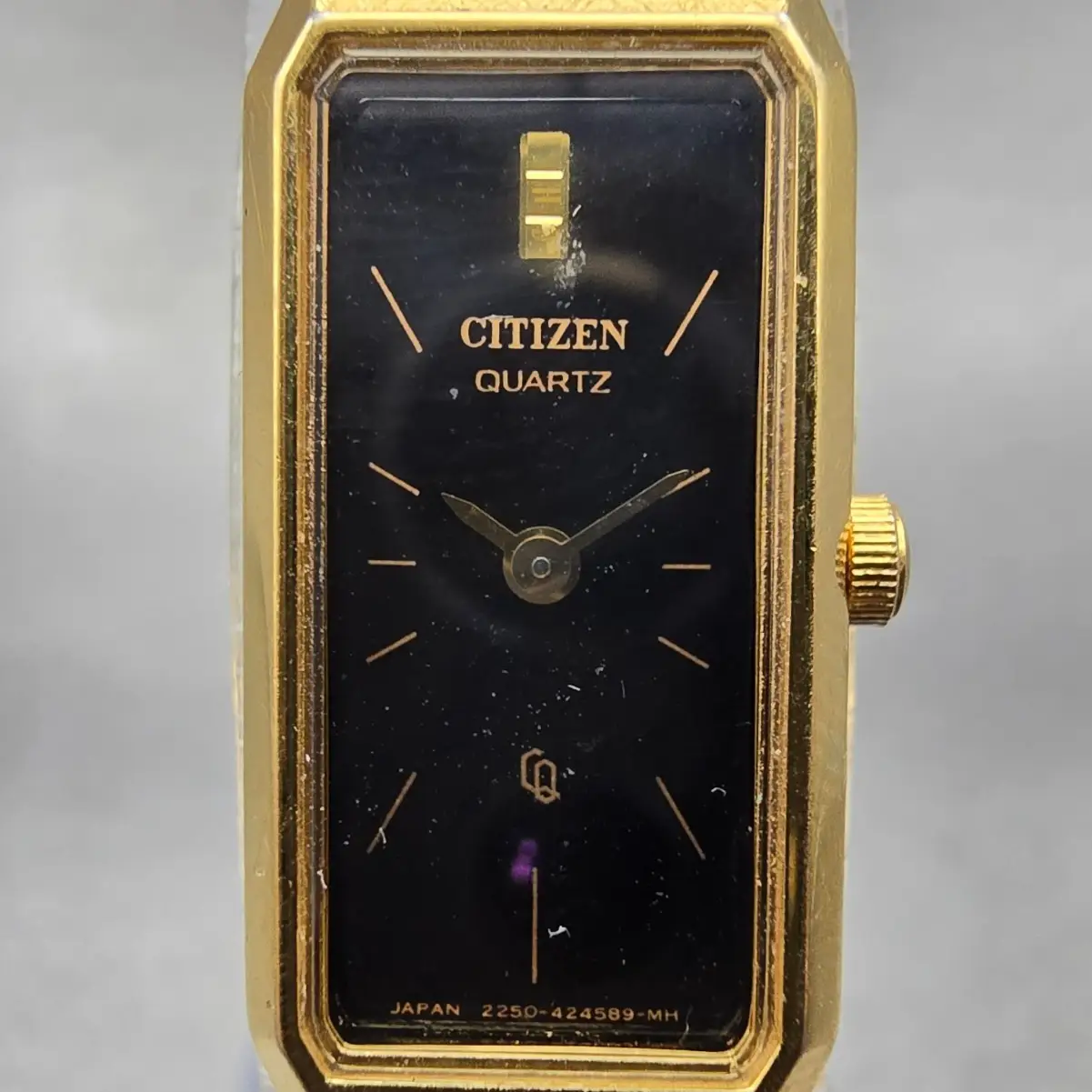 Citizen CQ Watch Women 13mm Black Dial Gold Tone Rectangle 2250-223373 New Batt1