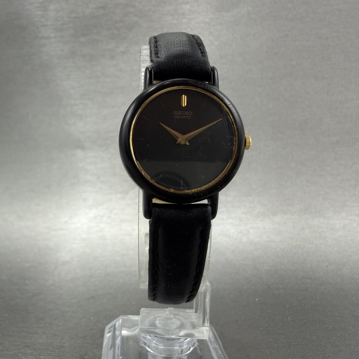 Seiko Watch Women 20mm Black Dial Black Tone Round 2y00-0G49 New Battery VTG ABC5
